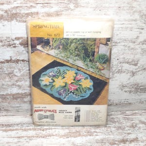 Punch Needle Pattern Kit New Old Stock 70s – Retro Floral Punch Needle Kit Design, Vintage Craft Kit, Groovy Fiber Punch Needle Rug Pattern