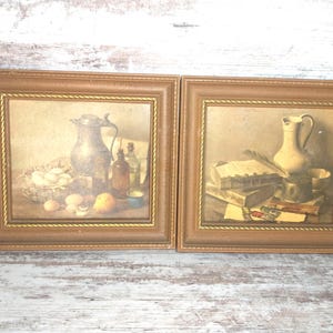 1970s Still Life Wall Art Lithograph Print by Henk Bos, Henrik Bos Framed Still Life, Kitchen Art, Mid Century and Farmhouse Art 8x8&quot;