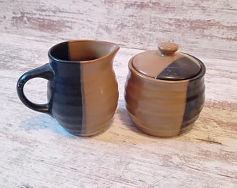 Vintage Pottery Cream and Sugar Set: Neutral Kitchen Decor
