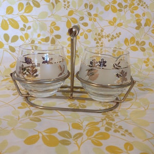Clear Glass with Gold Leaves Cream Sugar Tea Set | Vintage Tea Set of Creamer, Sugar Bowl Vintage Clear Glass Set w/ Carrier RARE****