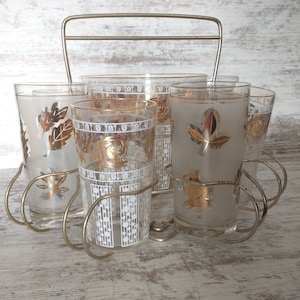 Mid-Century Drink Caddy w/ 8 Glasses & Ice Bucket – Vintage MCM Barware Set, Unique Gift for Cocktail Bar Lovers, Retro Home Decor SEE DESC*