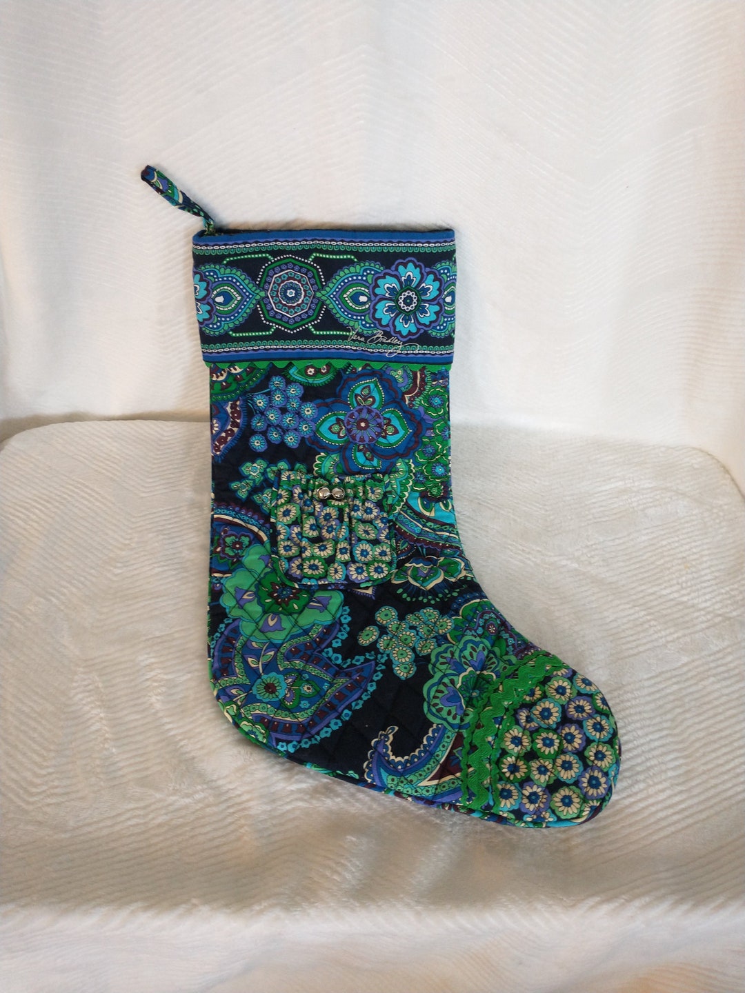 Retired Vera Bradley Green and Blue Christmas Stocking Vera Bradley