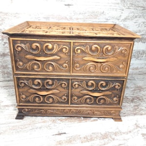 2 Drawer Desk Organizer by Lerner Wood Look Plastic | Vintage Desk Organizer Looks Like Carved Wood | Vtg Boho Style Desk Organizer Caddy