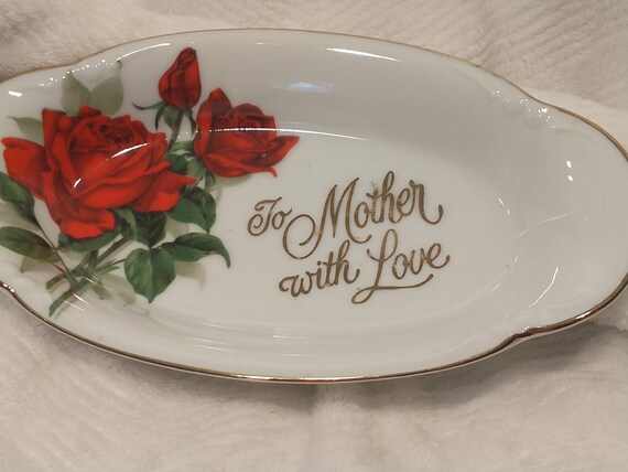 Red Rose Trinket Dish | Gold Edged Mother's Gift,… - image 1