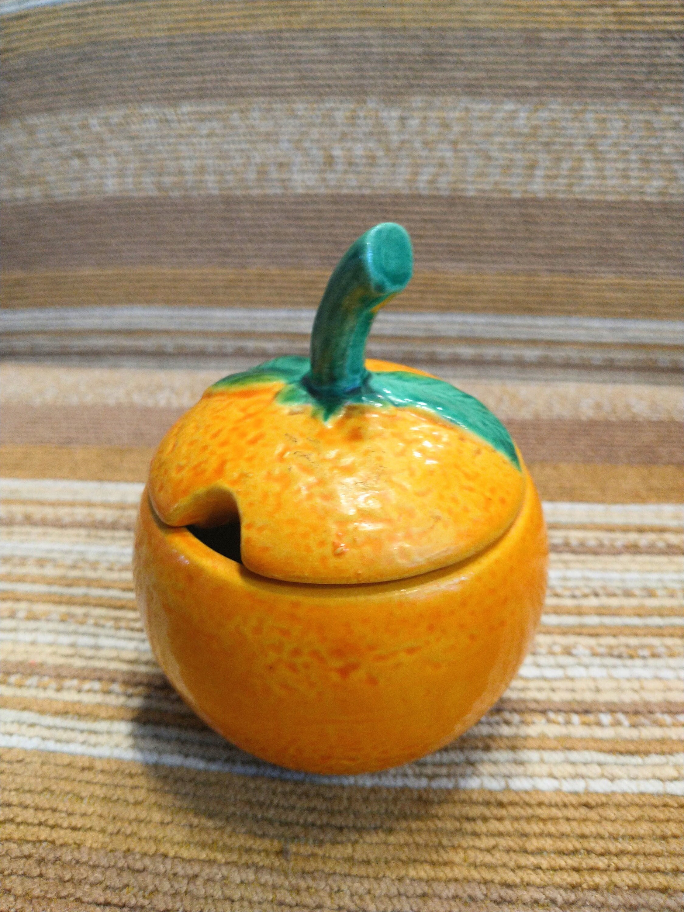 Vintage Japan Ceramic Orange Jar | Vintage Orange Jelly Jar W/ Lid