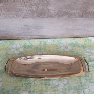 Vintage Kromex Gold Serving Tray with Deco Handles - MCM Barware