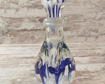Blue Flower Glass Paperweight: Mid-Century Modern Desk Decor