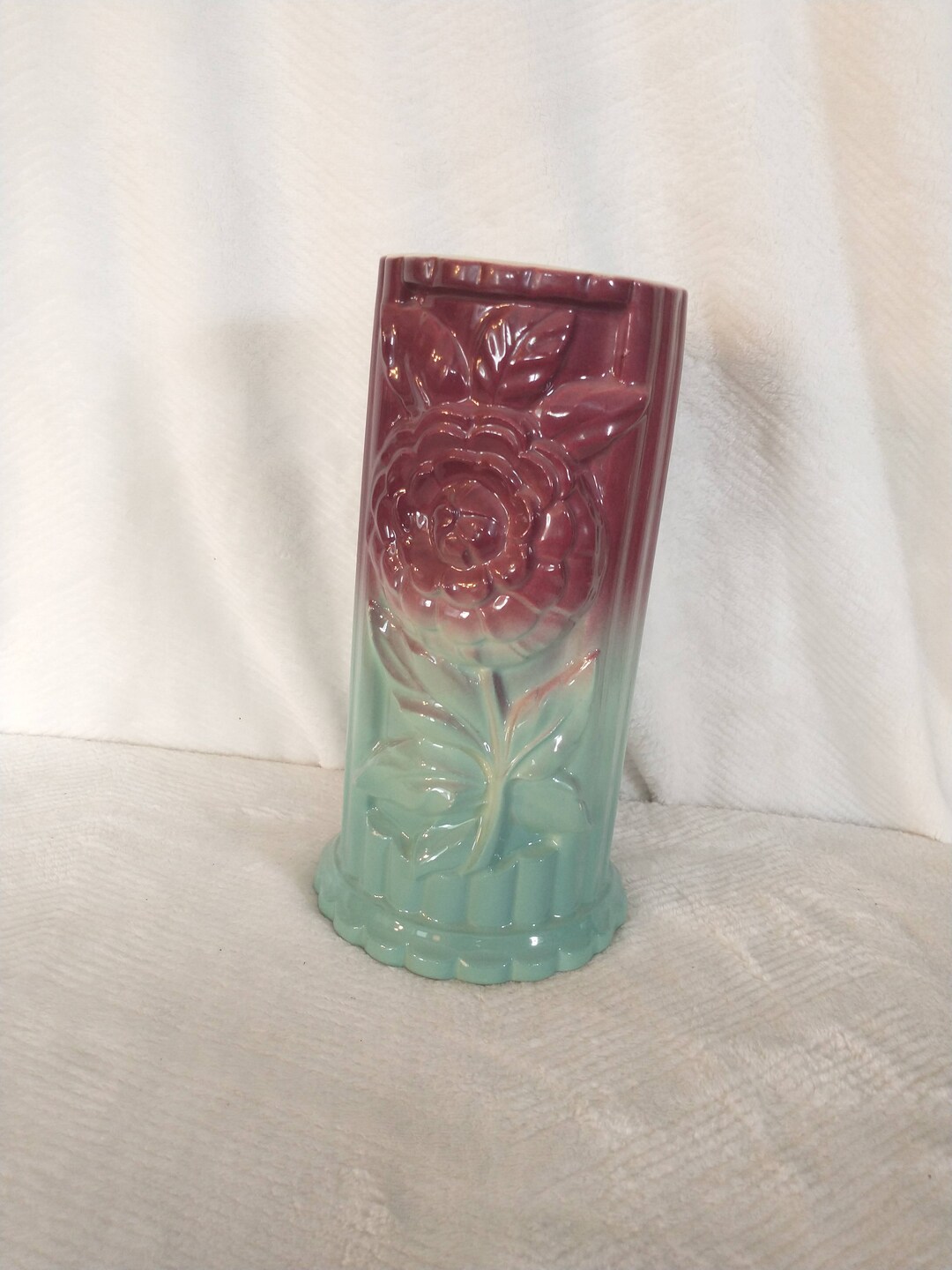 Unmarked Mccoy Pottery Vase With Hydrangea Motif in Cranberry Etsy