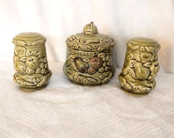 Vintage Fruit Motif Grease Jar and Salt & Pepper Shakers - 1970s Japan
