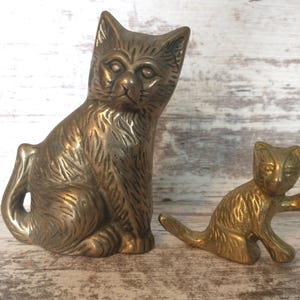 Vintage Brass Cat Figurines: Mid-Century Modern Decor, Set of 2