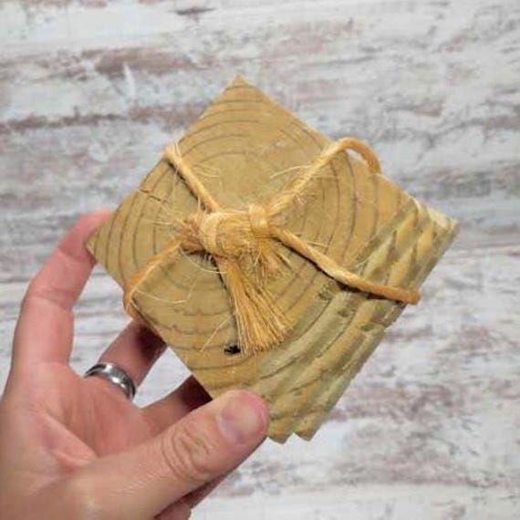 Rustic Wood Coasters: Hand Cut Square Coaster Set of 4