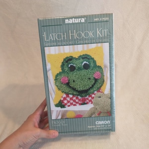 NOS Caron Frog Latch Hook Kit | Vintage New Old Stock Latch Hook DIY Kit by Caron | Frog Latch Hook Kit | Sealed DIY Latch Hook Kit