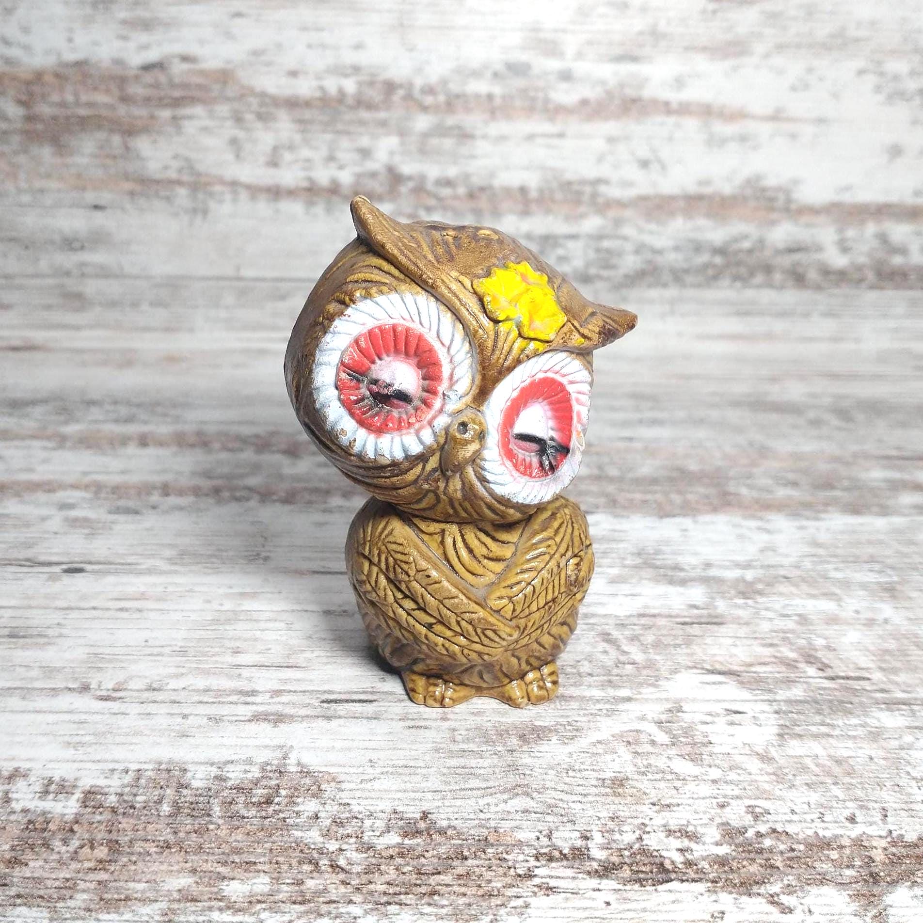 Vintage 1970s Owl Figurine: Retro Woodland Cottagecore Decor
