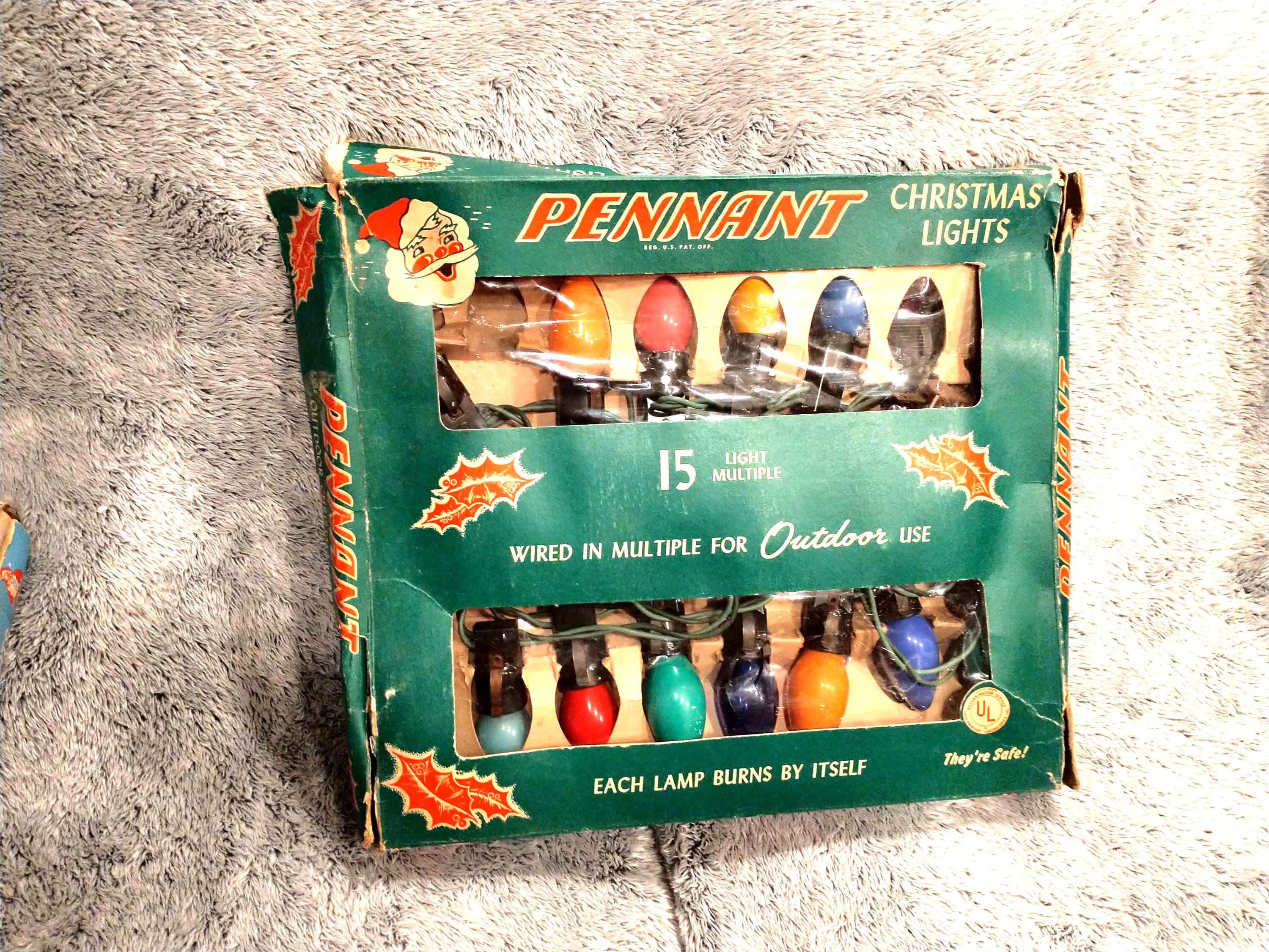 ヴィンテージ クリスマスランプセット Vintage Pennant Christmas Lights in Original Box: Untested Holiday
