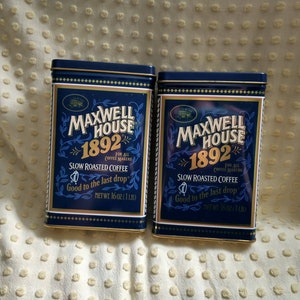 2 Vintage Maxwell House Tins | Vtg Farmhouse Decor Coffee Tins | Vtg Coffee Tins w/ Some Wear | Decor Set of 2 Maxwell House Coffee Tins*