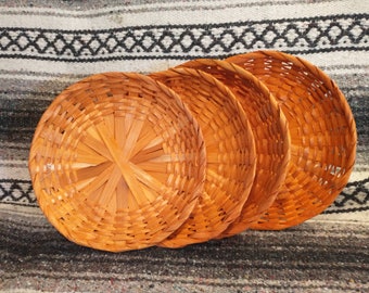 Vintage Orange Wicker Picnic Plate Holders - Set of 4