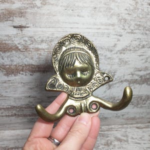 Vintage Gold Brass Angel Wall Hook | Vintage Gold Coat Hook | Gold Towel Hook | Vintage Gold Angel Face Shaped Hook for Wall/Towels/Jackets