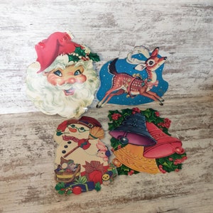 Lot of 4 LARGE Christmas Cutouts | Retro Christmas Cutouts | Vintage Christmas Decor | 1970s Winter/Christmas Decor | Double Sided Christmas