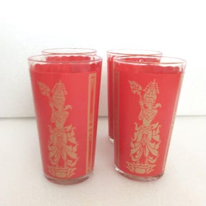 Vintage Thai Gold & Red Tumblers: Oriental Drinking Glasses, Set of 4