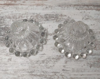 Vintage Clear Boopie Glass Candle Holders - Mantle Decor