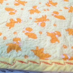 Vintage Yellow Handmade Baby Throw | Vintage Animals Baby Quilt | Vintage Hand Sewn Baby Blanket | Handmade Blanket For Nursery w/ Lambs