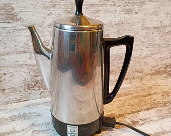 Presto Stainless Steel Percolator w/ all Parts and Cord | Vintage Electric Coffee Pot ; Missing Spring