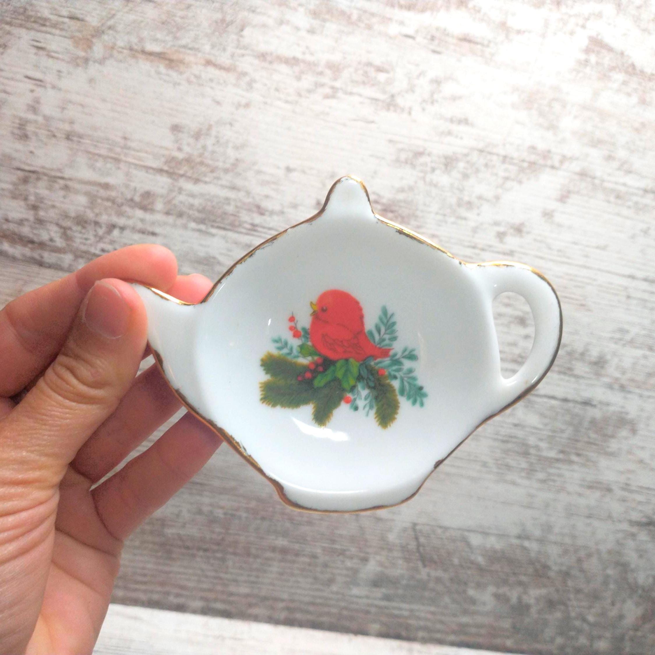 Vintage Japan Tea Bag Holder: Ceramic Teacup Trinket Dish, 1950s
