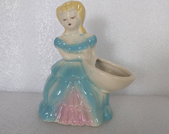 Vintage Pottery Lady Planter with Basket