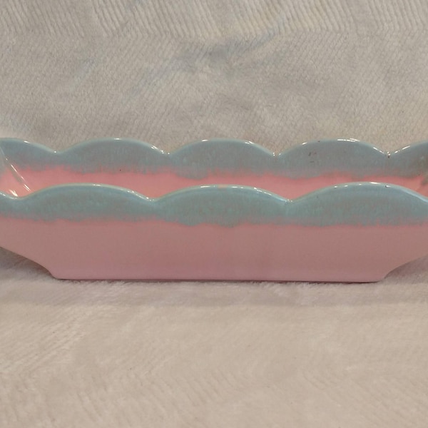 Vintage Hall Pottery Planter: Pink & Blue Scalloped Ceramic MCM Decor