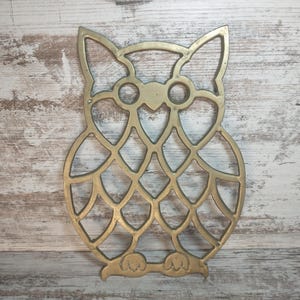 Brass Owl Trivet | Vintage Owl-Shaped Trivet | Brass Metal Trivet with Patina  | Vtg Kitchen Decor | Brass Owl Trivet RARE