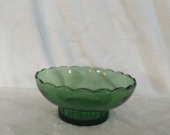 Indiana Glass Green Footed Scalloped Edge Candy Dish | Vintage Green Glass Trinket Dish for Vanity | Vintage  Green Glass Bowl