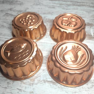 Vintage Copper Jello Molds – Set of 4 Rustic Kitchen Decor | Copper Cake & Dessert Molds | Unique Hostess, Baker or Housewarming Gift