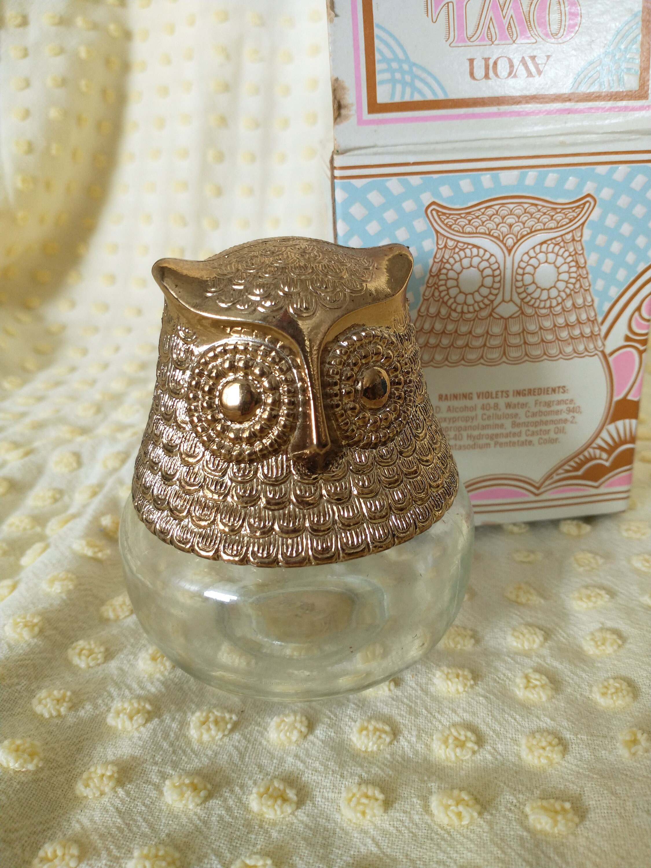 Avon Owl Fancy Cologne Bottle Vintage Avon Milk Glass Bird