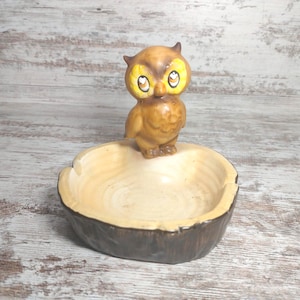 Vintage Josef Originals Owl Trinket Dish: Miniature Ceramic Figurine
