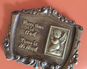 Vintage Chalkware Wall Plaque | Lego Japan Angel Decor