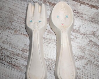 Vintage Chalkware Fork and Spoon: Hey Diddle Diddle Nursery Decor