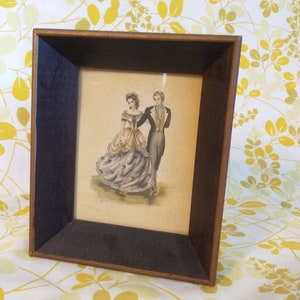 Signed Victorian Line Drawing W/ Vintage Wooden Frame | Vintage Miniature Art  | Victorian Couple Art Piece | Signed Framed Prints***