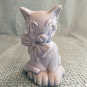 Blue Ceramic Arts Studio Cat Figurine | 60s Small Cat Figurine | Cat w/ Eyelashes | Vtg Cat w/ Eyelashes | Anthropomorphic Cat Figure