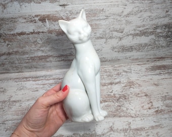 Vintage 1960s Long-Necked Cat Figurine - Retro Mid-Century Cat Decor - Elegant Ceramic Kitty  - Quirky Home Accent - See Description!