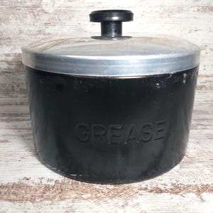 Aluminum Grease Jar in Black w/ Strainer | Grease Canister |  Brushed Aluminum Grease Jar | Vintage Grease Jar | Rare Black Grease Jar