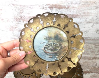 Vintage Brass Butterfly Frames: Gold Metal Art Prints, Set of 4
