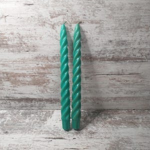 Aqua Swirly Candles | Turquoise Taper Candles | Mid Century Taper Candles | MCM Aqua Colored Swirled Taper Candle Set of 2