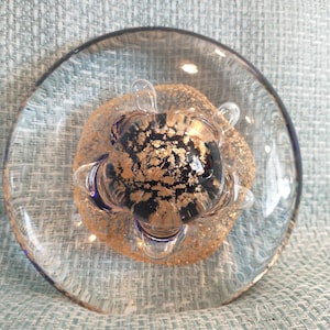 Eickholt Style Glass Paperweight: Cobalt Blue & Gold Leaf Dimpled Design