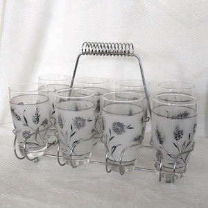 Mid Century Drink Caddy with 8 Glasses | Vintage MCM Drinkware with Carrier | Vintage Barware Mid Century | Vintage BarWar****