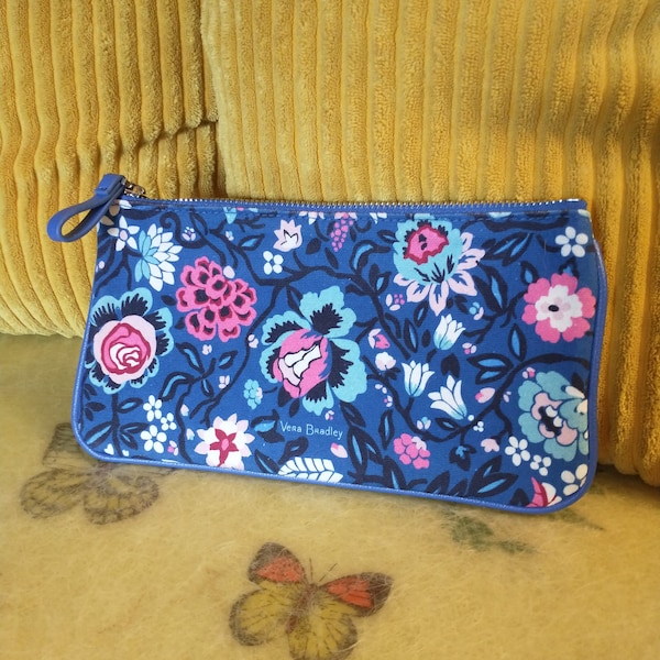 Retired Vera Bradley Floral Top Microfiber Wallet | Vera Bradley Zipper Pouch | Blue & Pink Floral Vera Bradley Lined Zipper Bag SEE DESC*