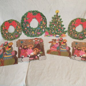 Religious Christmas Cutouts | Retro Christmas Cutouts | Vintage Christmas Decor | 1970s Winter/Christmas Decor | Nativity Scene Cardboard