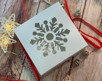 5 pcs Set of Snowflakes White Boxes, Jingle Bells, Red Ribbon for Gift Boxes, Bakery Boxes, Christmas Cookie Boxes, Cupcake Boxes