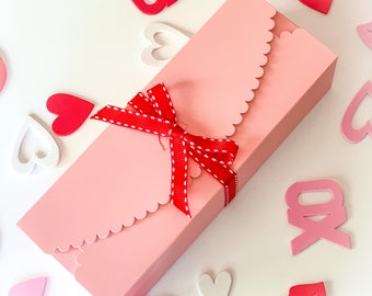 10 Small Pink Scalloped Boxes with Ribbons, Thanksgiving Gift Box, Pastry Box, Macaroon Box, Candy Box, Pink Cookie Box, Cake Box, Favor Box