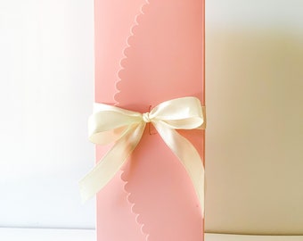 10 Small Scalloped Pink Bakery Boxes with Ivory Ribbons, Pink Biscuit Box, Pink Pastry Box, Candy Box, Pink Cookie Box,  Cake Box