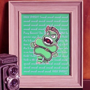 Incredible Hulk, Hulk, kids, toddlers, infants, unframed, unmatted 8x10&quot; print: Pillow Hulk with theme song